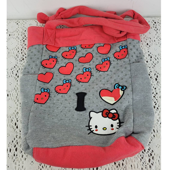 Sanrio Hello Kitty Grey Red Hearts Early 2000s Tote Bag Purse Red & Grey - Picture 1 of 6
